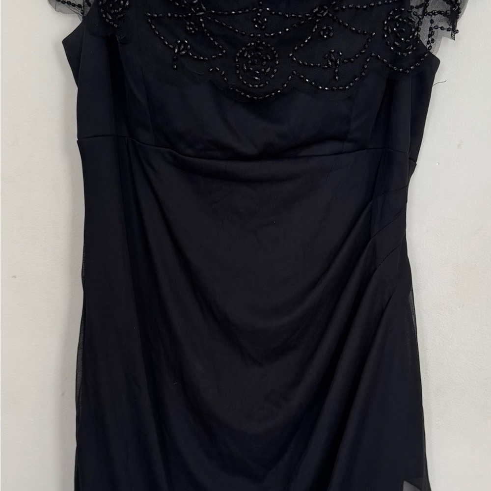 Black Ruched Sheath Mini Dress Scoop Neck Cocktail